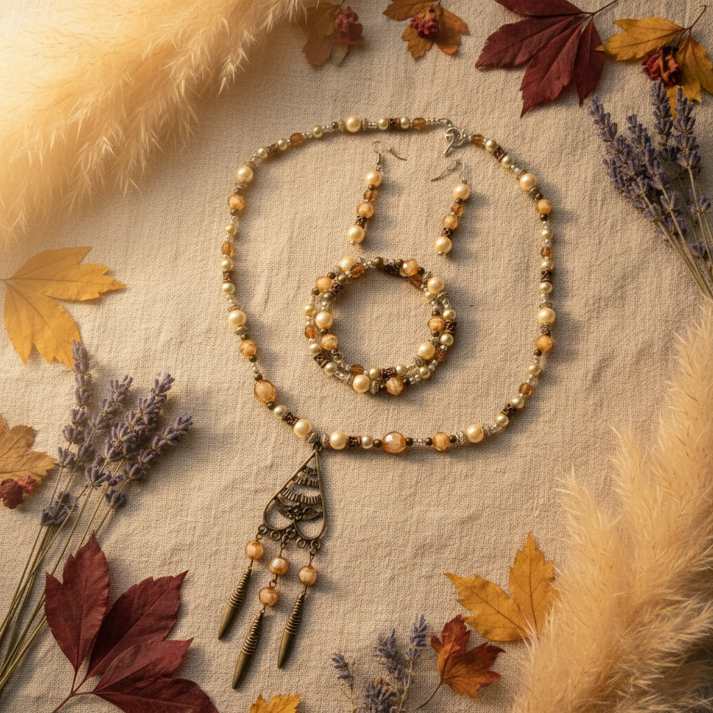 Desert Heirloom Set styled on aged linen with dried botanicals and golden light