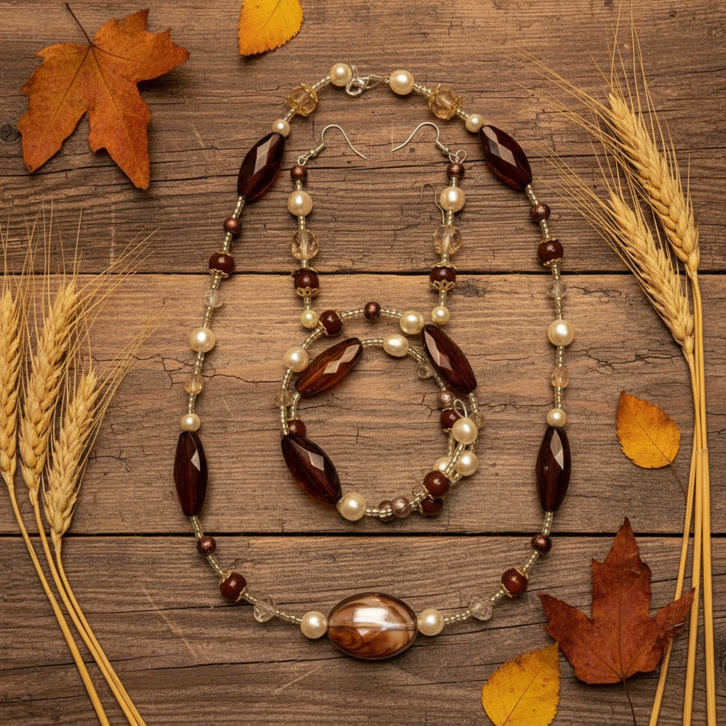 Prairie Sunset Amber Set on rustic wood with dried wheat and warm sunset light